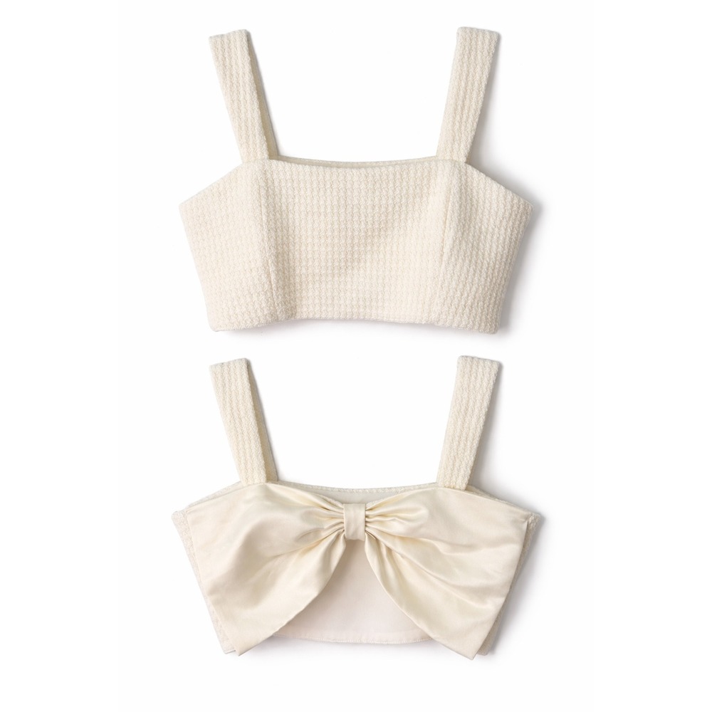 Altar'd State Cream Bounce Bow Back Crop Top M NWT Textured Corset